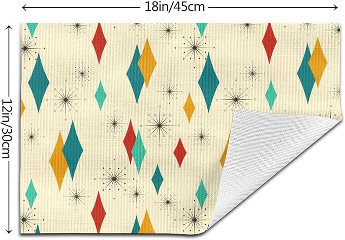 Mid Century Modern Placemats Set of 4 Retro Decor Table Mats for Kitchen Dining Table Holiday Party Heat Resistant Washable Farmhouse Yellow Place Mats, Linen 12x18 Inch