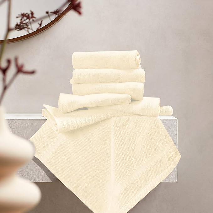 GLAMBURG Ultra Soft 12-Piece Washcloths Set 13x13-100% Ringspun Cotton - Durable & Highly Absorbent Face Towels - Ideal for use in Bathroom, Kitchen, Gym, Spa & General Cleaning - Ivory