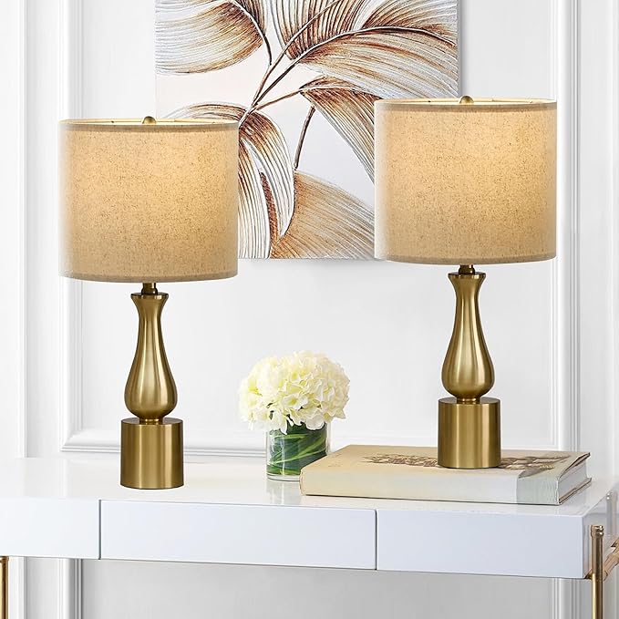 23" Rustic Gold Table Lamps - Set of 2 for Living Room, Bedroom, or Sofa - Oatmeal Shade