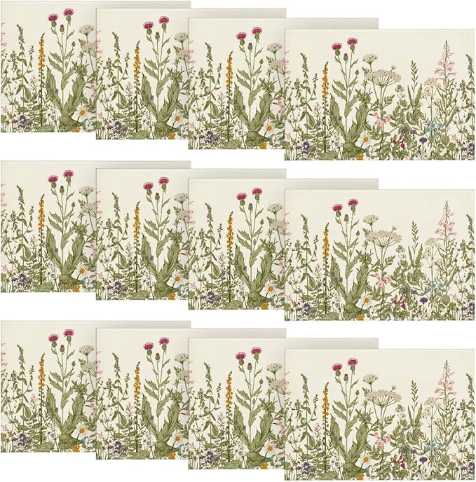 Artoid Mode Antique Herbs and Wild Flowers Summer Placemats Set of 12, 12x18 Inch Seasonal Wildflower Spring Table Mats for Party Kitchen Dining Decoration
