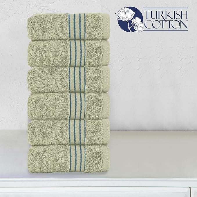Elegant Comfort Premium Turkish Cotton 6 Pack Washcloths Set - 13 x 13 inch, Luxurious Hotel Spa Quality 100% Turkish Cotton 6PC Washcloth Set - Highly Absorbent - Soft Bathroom Towels, Mint Green