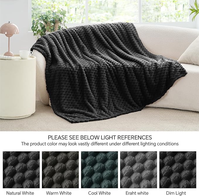 BEDELITE Fleece Blanket Twin Size for Bed Couch, 3D Jacquard Decorative Black Throw, Soft and Cozy Warm Plush Fuzzy Blanket All Seasons Suitable, 60x80Inches