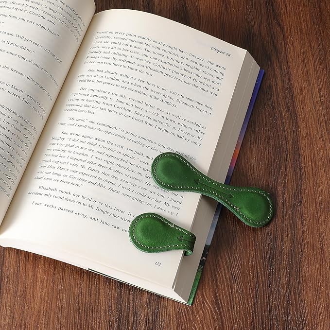 Magnetic Leather Bookmarks Book Marks for Reading Women Men Book Lovers Readers (Green)