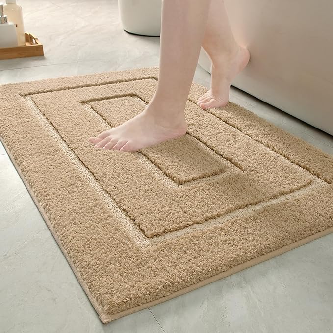 HOMORE Beige Bathroom Rugs 24x36 Inch Bathroom Runner Rugs Non Slip Washable, Soft and Absorbent Microfiber Bath Rug, TPR Backing Bath Mat, Plush Bath Rugs and Mat for Shower Floor