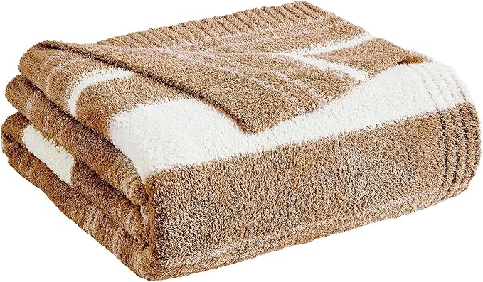 WRENGONGE Burnt Orange Throw Blanket, 50x70 Soft Cozy Striped Throw Blankets for Couch, Sofa, Bed, Travel, Lightweight Fluffy Warm Plush Decorative Blankets for Women, Men,Kids Gift