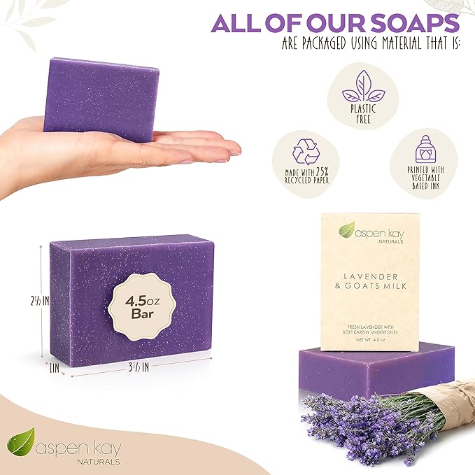 Aspen Kay Naturals bar soap for women and men, Natural and Organic oils, Pure Essential oils, Good for all skin types. - Lavender and Goats Milk