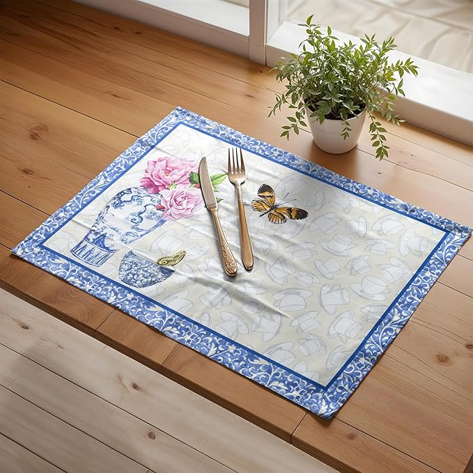 Maison d' Hermine Placemats Set of 4 100% Cotton Washable Cloth Place Mats, Reusable Table Mats for Kitchen Dining Decoration, Party, Wedding, Restaurant Spring/Summer (Canton, 13" x 19")