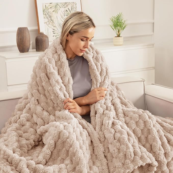 Whale Flotilla Queen Size Blanket for Bed with Jacquard Pattern, Fuzzy Soft Cozy Exquisite Blankets for All Season, Warm and Fluffy, 90x90 Inch, Camel