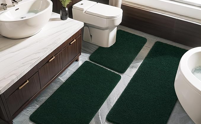 AROGAN Luxury Long Bathroom Runner Rug, 24x72 Inch Thick Soft and Absorbent Non Slip Bath Mat, Rubber Backing Quick Dry Rugs Carpets, Machine Washable Plush Mats for Shower Floor, Deep Green