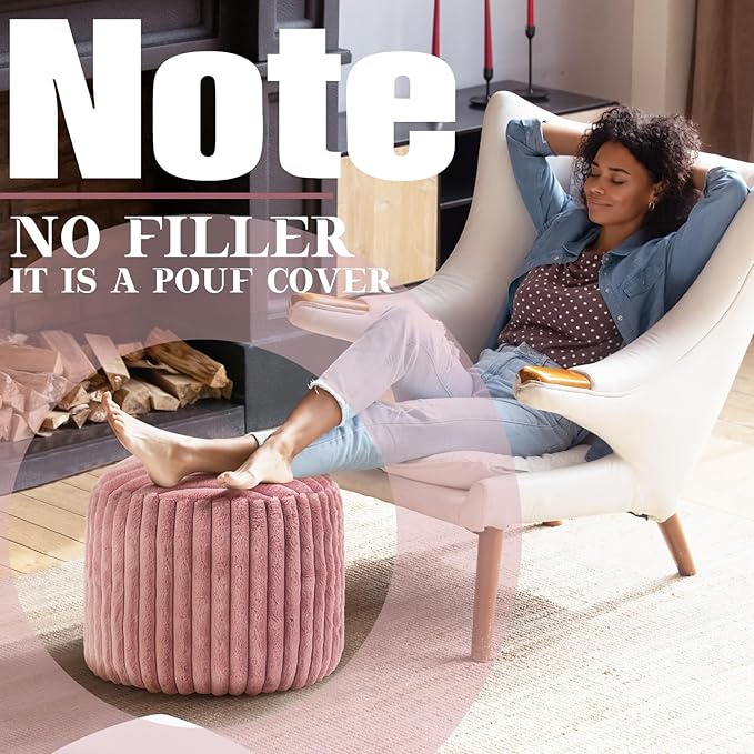 2 Pcs 20 x 15 Inch Unstuffed Pouf Cover Ottoman Foot Rest - No Filler, Faux Rabbit Fur Foot Stool Floor Bean Bag Floor Chair Storage for Living Room Bedroom Home Decor(Pink)