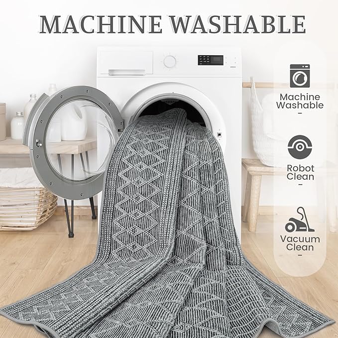 9x12 Area Rug Living Room: Washable Boho Geometric Moroccan Rug Neutral Modern Farmhouse Indoor Soft Non Slip Ultra Thin Large Printed Pattern Carpet for Bedroom Home Office (Black, 9'x12')