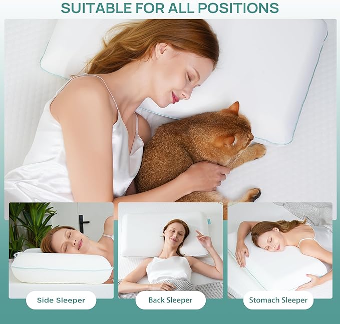 Soft Cooling Memory Foam Pillow, Neck Pillow for Sleeping, Cervical Neck Pillow for Side Sleepers, Back Stomach Sleepers, Ergonomic Pillow for Neck Pain Relief, Orthopedic Deep Sleep Pillow