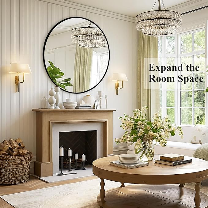 Fabuday Large Black Round Mirror 30 Inch 2 Pack - Wall Circle Mirror for Bathroom, Living Room, Entryway, Hallway, Big Matte Framed Metal Mirrors for Decor