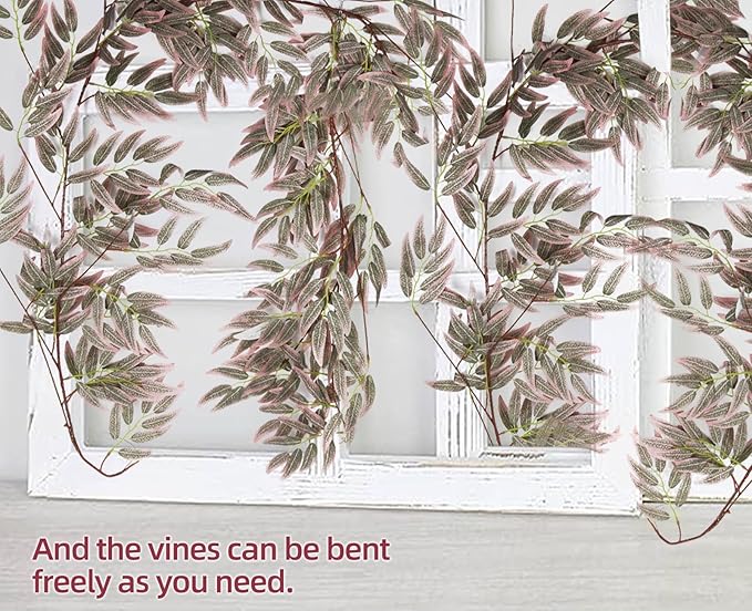 RECUTMS Artificial Hanging Willow Leaves Greenery 2Pcs 5.7Ft Fake Silk Leaves Ivy Garland Faux Vine Plants Decoration for Indoor Outdoor Home Garden Wedding Jungle Birthday Party Table Spring Decor