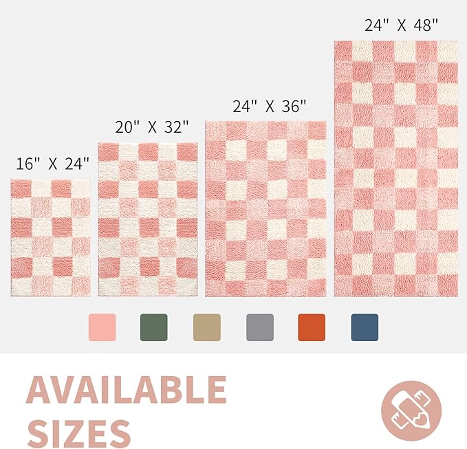 CozeCube Checkered Bath mats Non Slip, Plush Shaggy Bath Rugs for Bathroom Washable, Buffalo Plaid Bath mat, Pink Christmas Bathroom Rugs, Blossom Pink, 47" x 24"