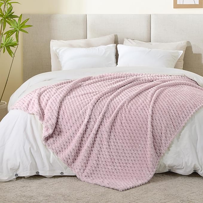 BEDELITE Fleece Throw Blanket for Couch & Bed - 3D Jacquard Decorative Lotus Pink Blanket, Super Soft and Cozy Warm Fuzzy Blanket All Seasons Suitable, 50x60Inches