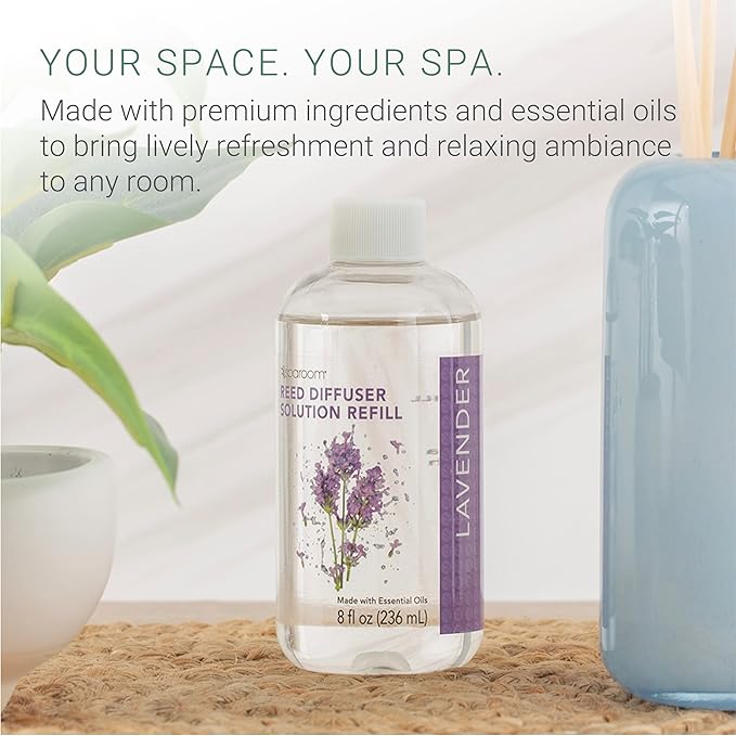 SpaRoom Reed Diffuser Oil Refill – Lavender Scent, 8oz Bottle for Home Fragrance, Calming and Relaxing Blend for Bedroom, Bathroom, or Office, Long Lasting Air Freshener, Aromatherapy Use
