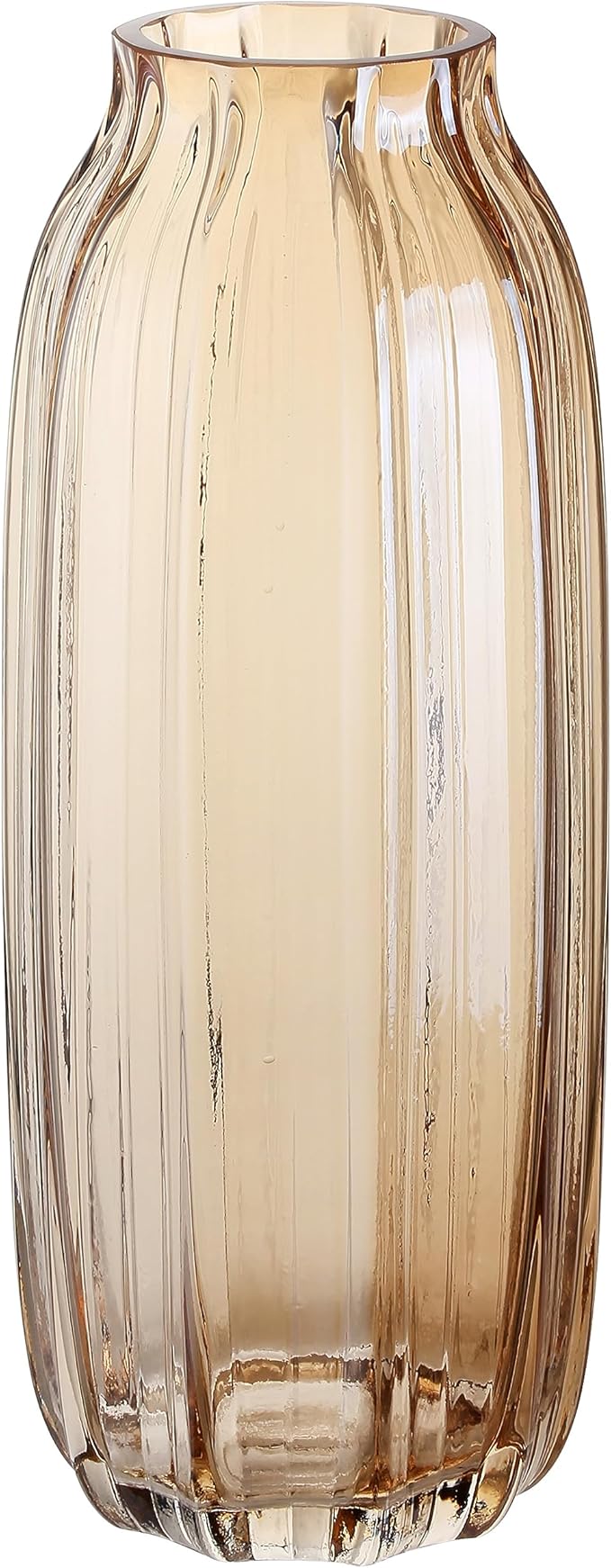 Large Amber Glass Vase for Flowers Brown Tall Glass Vases,H-12.6" Simple Striped Design for Home Floor Decor,Farmhouse Decor, Centerpiece Coffee Table Decorations