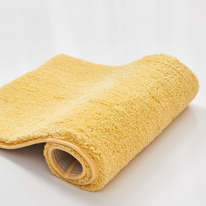 CozeCube Upgraded Shaggy Bath mat for Bathroom Non Slip 20" X 32", Super Soft Quick Dry Bath Rugs, Fluffy Plush Bathroom Rugs Machine Washable, Bright Yellow