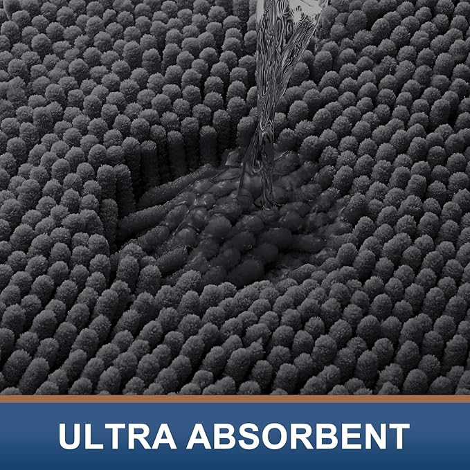 Smiry Luxury Chenille Toilet Rugs U-Shaped 24x24, Soft Absorbent Non-Slip Contour Bathroom Rugs for Toilet, Machine Washable Contoured Bath Mats, Charcoal Grey