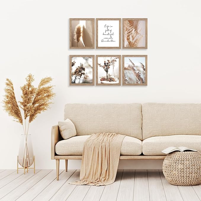 Framed Nature Wall Art Prints Canvas Art Wall Decor with FRAME Botanical Print Pictures Reed Dried Flower Plant Poster for Home Bedroom Living Room Decor (Withered Leaves Art, 11"x14" FRAMED)