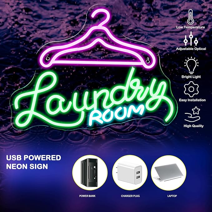 Laundry Room Neon Sign Wall Decor, Neon Sign Light for Wall, Neon Wall Decor, Led Neon Sign Wall, Neon Sign Wall for Home Laundromat Wash Room Shower Room Decor Gift