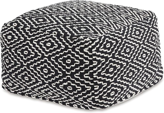 Signature Design by Ashley Jasett Casual Handwoven Geometric Pouf, Black & White