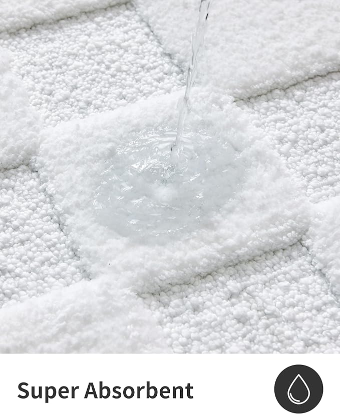 ILANGO White 2448 Bathroom Rugs Bath Mat Set, Dries Quickly,Non Slip Fluffy Shaggy Bath Washable Mats Set for Bathroom,Tub