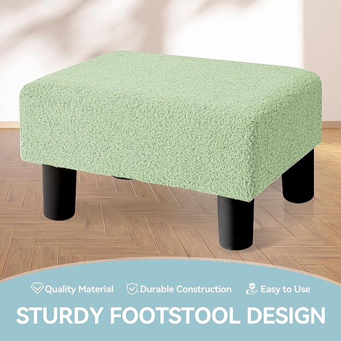 BRIAN & DANY Small Foot Stool Ottoman, Footstool with Legs, Teddy Velvet Foot Rest for Living Room, Bedroom and Office, Green