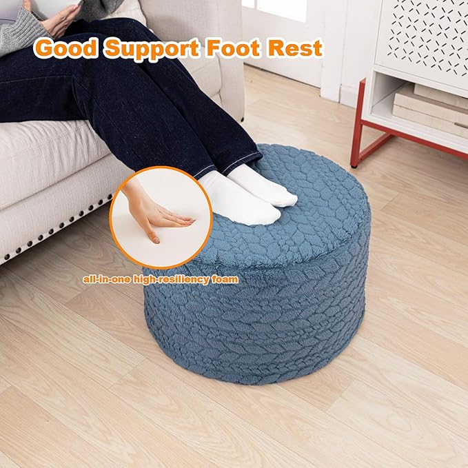 Round Pouf Ottoman 20 x 20 x 14 Inches Boho Poof Home Decor Floor Pouffe Ottoman Foot Rest for Couch Sofa Bean Bag Chairs Living Room Bedroom (Misty Blue)
