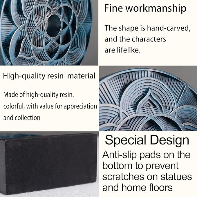 DOVDOV Unique Geometric Pattern Statue, Hand Carved Modern Home Decor Style, Table Carving Statue Accessory for Living Room Entrance Shelves (Blue)