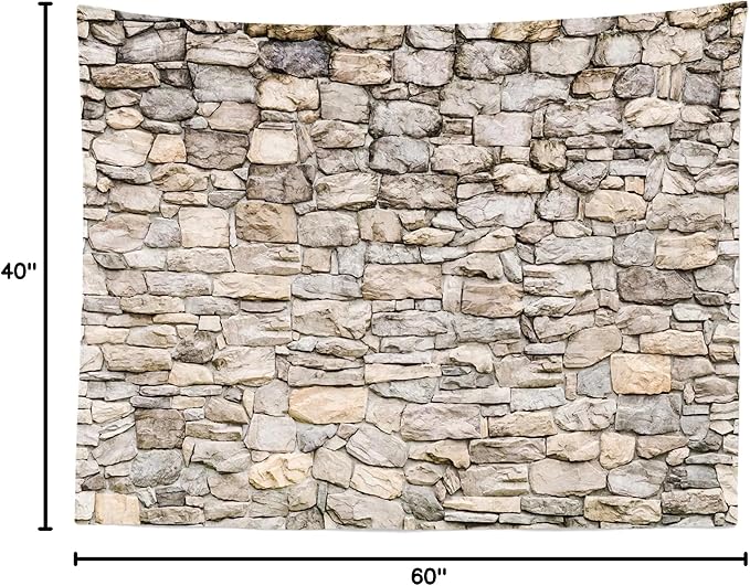 Loccor Brick Wall Tapestry Grey Old Stone Wall Tapestries Wall Hanging Vintage Rock Masonry Stonewall Abstract Art Tapestry Brick Photo Backdrop Bedroom Living Room Dorm Home Decor W60 xH40