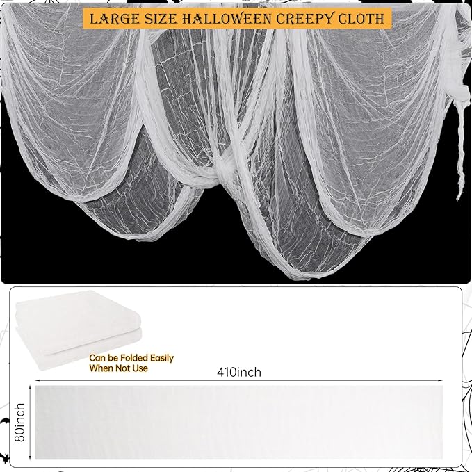 ZYP 410 x 80 Halloween Creepy Cloth White Spooky Fabric Gauze Spooky Giant Cheese Cloth for Halloween Party Supplies Decorations