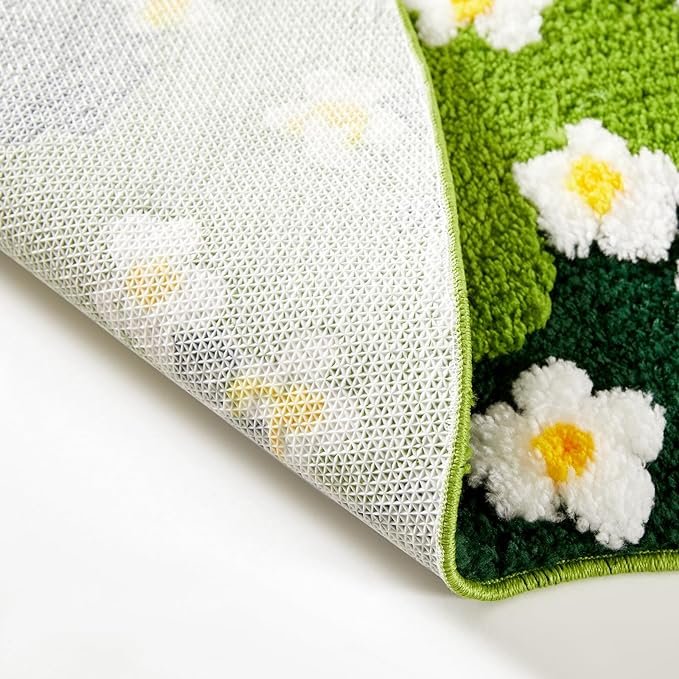 Cute Moss Rug, Green Floral Bath Mat Aesthetic Bathroom Rug 24''W x 36''L Non Slip Washable, Modern Chic Boho Funky Throw Area Rugs for Bedroom Kitchen Bathroom