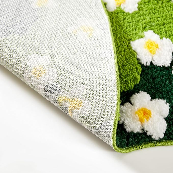 Cute Green Floral Bathroom Runner Rugs Extra Long Bath Mat 24''W x 60''L Non Slip Washable, Modern Chic Boho Aesthetic Trendy Funky Moss Throw Runner Rugs for Kitchen Bedroom Entryway