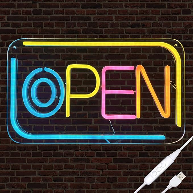 Open Signs for Business, Bright and Dimmable Neon Open Sign LED and USB Powered Light up Open Sign for Business Window Shop Store Restaurant Salon Bar Office Spa Hotel Wall Decor