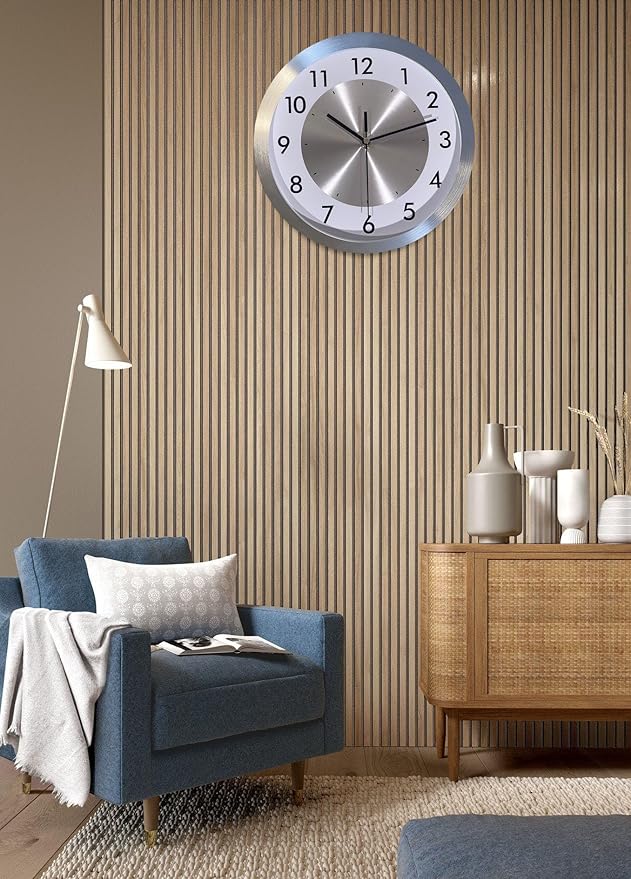 Non Ticking Silent Wall Clock Decorative,Analog Metal Wall Clock Battery Operated,Bedroom/Living Room/Office/Kitchen Clock,White,10 inch