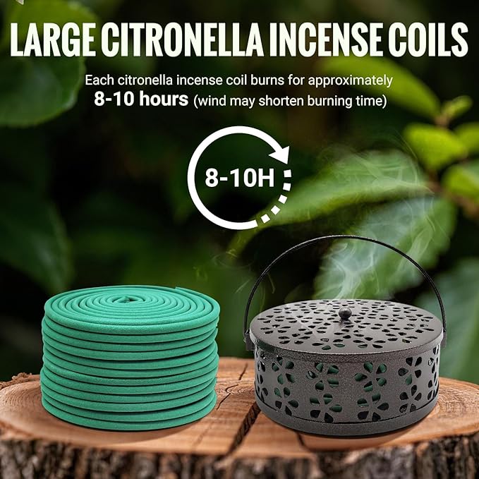 Large Citronella Incense coils and Coil Incense Holder, Made from Natural Plants, Suitable for Outdoor, Living Room, Terrace use (24 Coils and 1 Coil Incense Holder)