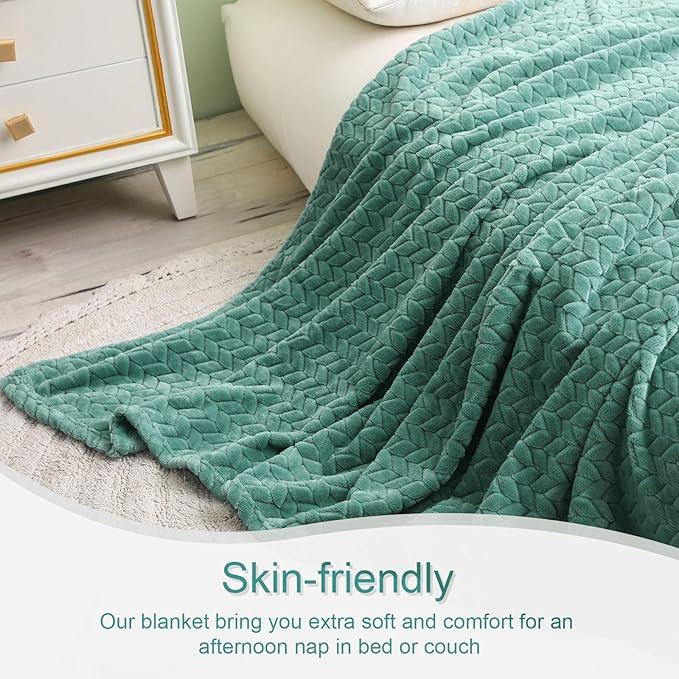 Exclusivo Mezcla Celadon Fleece Throw Blanket for Couch and Bed, 50x70 Inches Soft Cozy Jacquard Flannel Blankets, Lightweight Fuzzy Plush Warm Throws for All Seasons