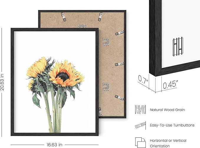 HAUS AND HUES Sunflower Wall Decor and Sunflower Posters - Set of 4 Sunflower Bedroom Decor, Sunflower Paintings for Wall, Yellow Wall Art Kitchen Decor, Sunflower Decor (Black Frame, 16x20)