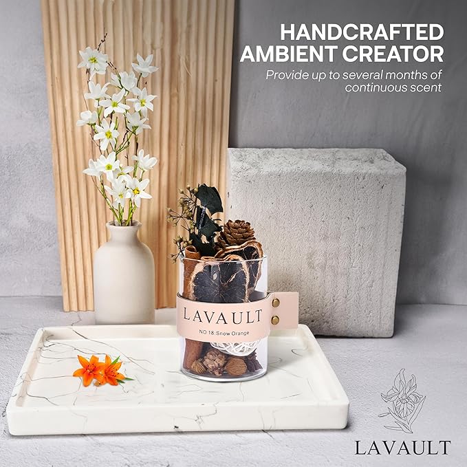Scented Diffuser - Glass Jar with Dried Herbs and Flower - Reed Diffuser Gift Set - Long-Lasting Fragrance and Relaxing Atmosphere - Bathroom Fragrance - Snow Orange