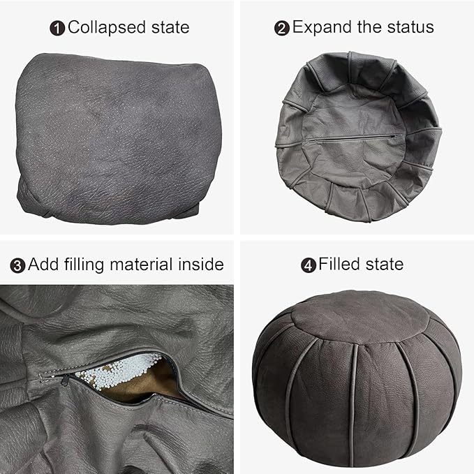 Dayer Unstuffed Pouf Cover Eco-Friendly Fabric Pouf Ottoman Floor Chair Round Foot Rest Extra Stool Seating Poufs for Living Room Home Decor House Warming Gift (Dark Brown)