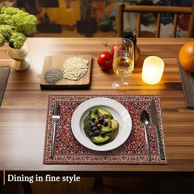 Boho Vintage Ethnic Placemats Set of 6 Washable Table Mats for Kitchen Dining Table,Heat-Resistant Place Mats for Indoor Outdoor Party Holiday Decoration