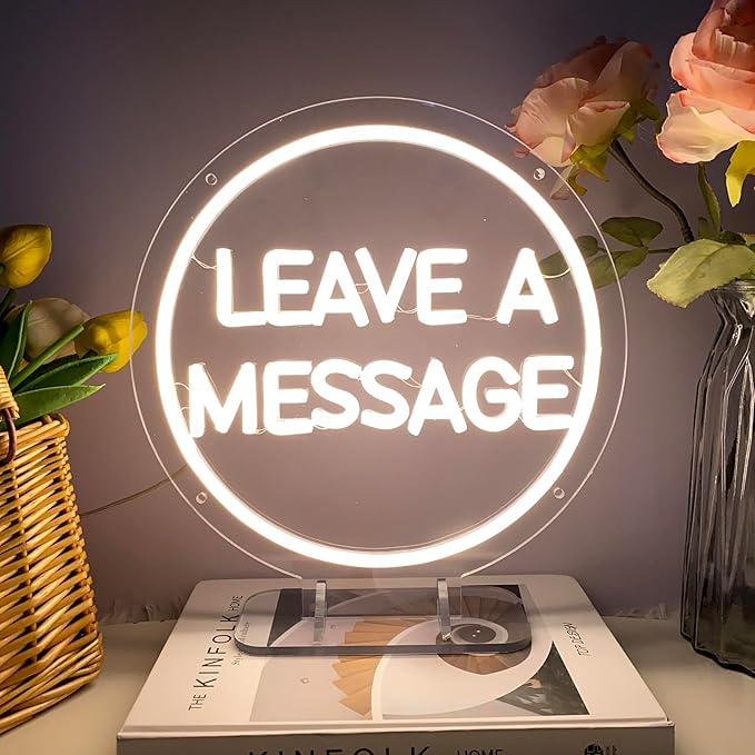 Leave a Message Neon Sign With Holder Base, Neon Guestbook Table Sign for Wedding Shop Business Desk Decor Reception Welcome Led Sign, Warm White USB Neon Light Sign, the Size 13x12 Inch