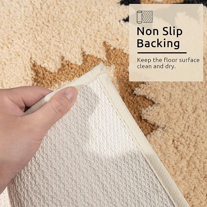 DEXDE Boho Bathroom Rugs Cream Beige Bath Mat Non Slip Western Geometric Bath Rug Luxury Soft Absorbent Carpet for Bathroom Shower Kitchen Entryway Farmhouse Neutral Decor 24x36
