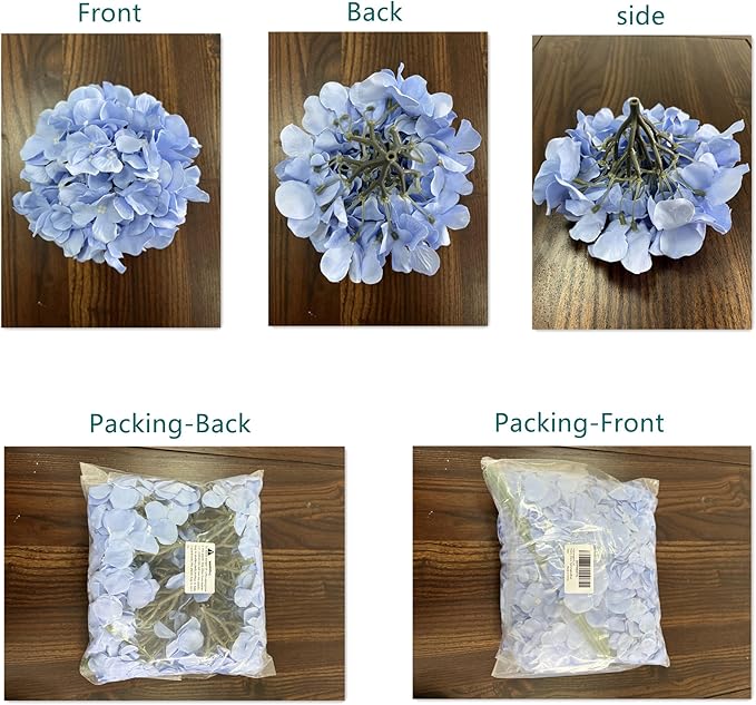 Flojery Silk Hydrangea Heads Artificial Flowers Heads with Stems for Home Wedding Decor,Pack of 10 (Blue)