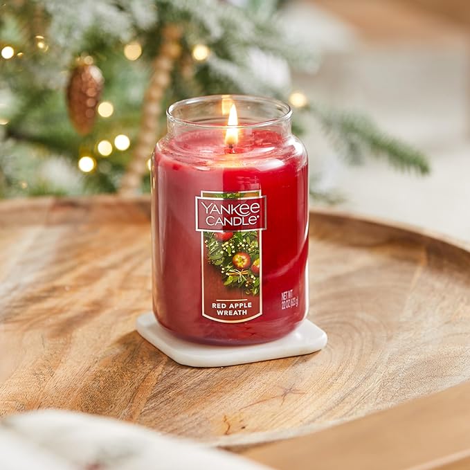 Yankee Candle Apple Wreath Scented, Classic 22oz Large Jar Single Wick Candle, Over 110 Hours of Burn Time | Holiday Gifts for All