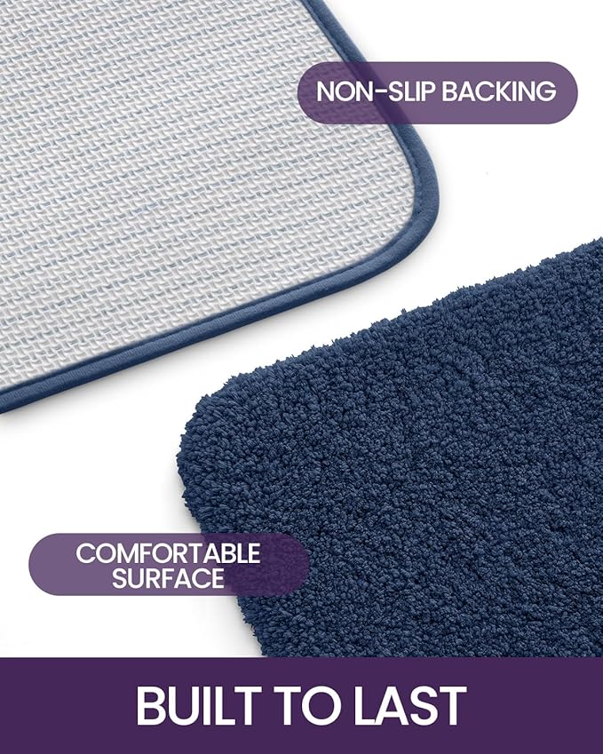 DEXI Bathroom Rug Mat 24x16, Extra Soft and Absorbent Bath Rugs, Washable Non-Slip Thick Carpet Mat for Shower Floor, Tub, Navy