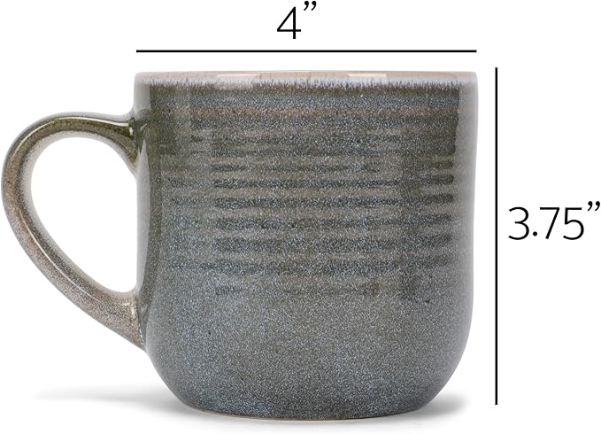 Elanze Designs Glossy Reactive Glaze Large 17 Fluid Ounce Everyday Kitchen Food Grade Ceramic Stoneware Coffee Mug Cup with Comfort Curved Handles, Set of 4, Ocean Teal Blue