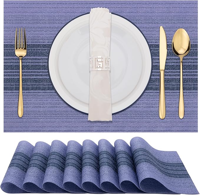 Winknowl Placemats, Set of 8 Heat Resistant Stain Resistant Woven Vinyl Insulation Place mats, Durable Washable Elegant Table Mats for Dining (Purple)